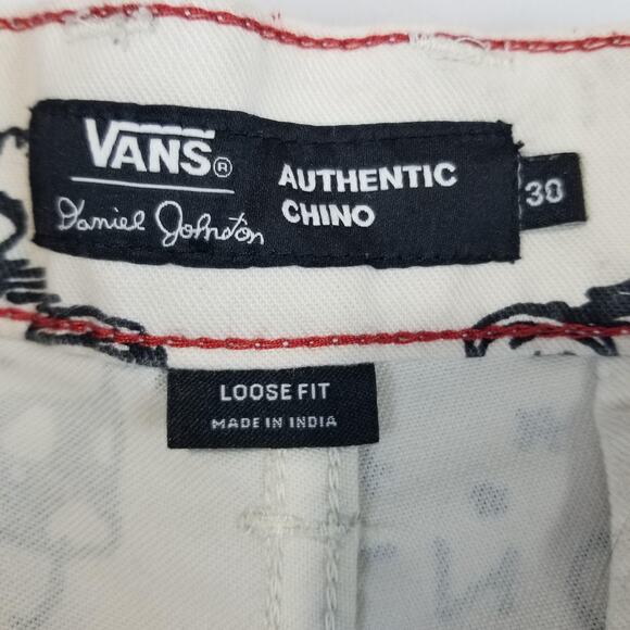 Vans Authentic Chino Mens 30 Cream Daniel Johnston Art Print Pants Loose Fit - Picture 3 of 13